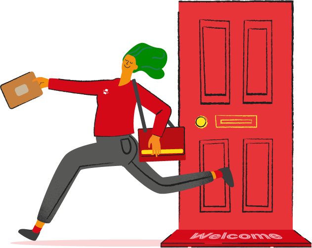 illustration of postwoman collecting parcel