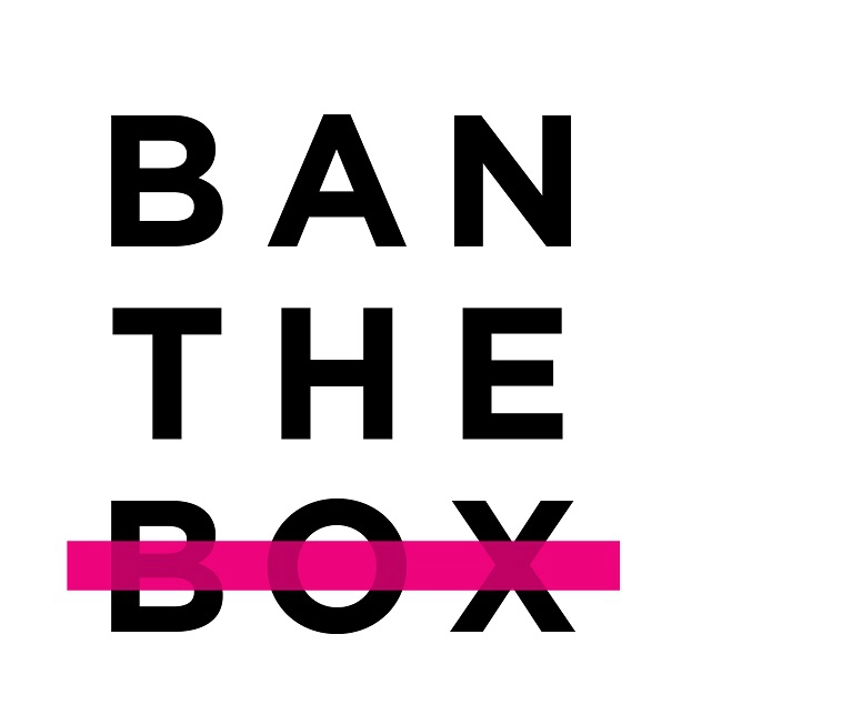 White square reading 'ban the box' with a line through the word 'box'