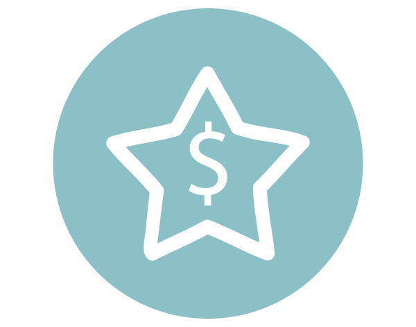 Icono de estrella con signo de dólar en el centro