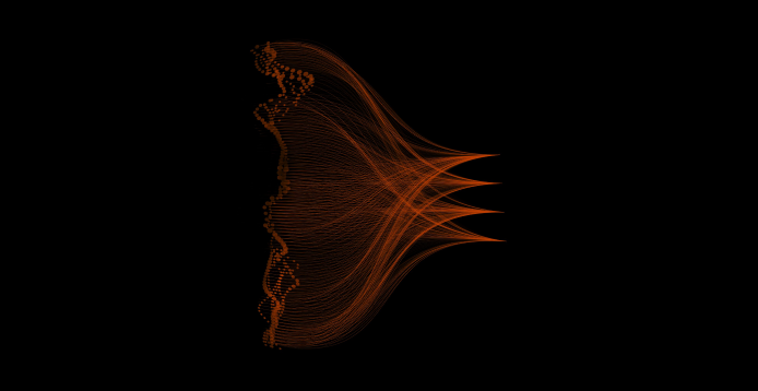 Visualization of value promise data flow on black background