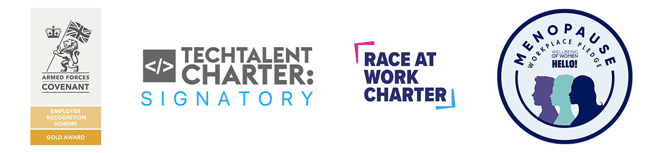 Armed Forces Covenant, Tech Talent Charter, Race at Work Charter and Menopause Workplace Pledge badges