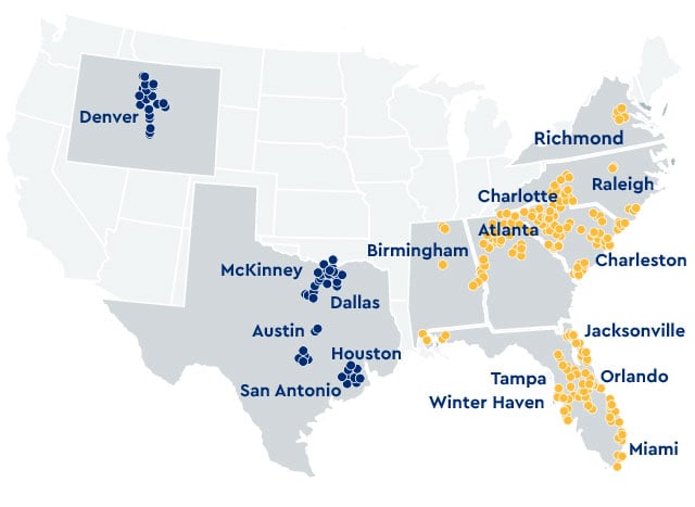 Map showing all SouthState Bank locations