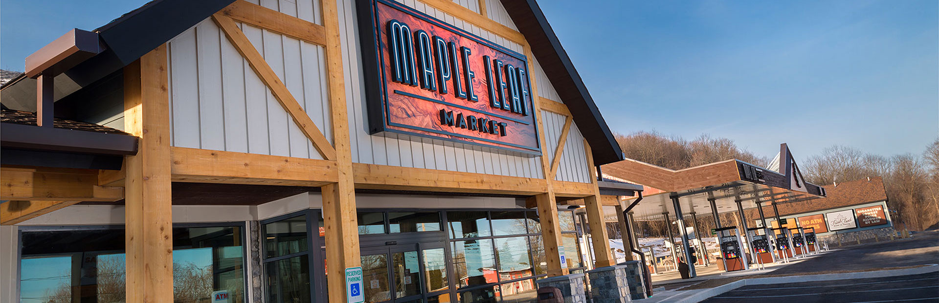 Exterior shot of the Maple Leaf Market entrance.. 