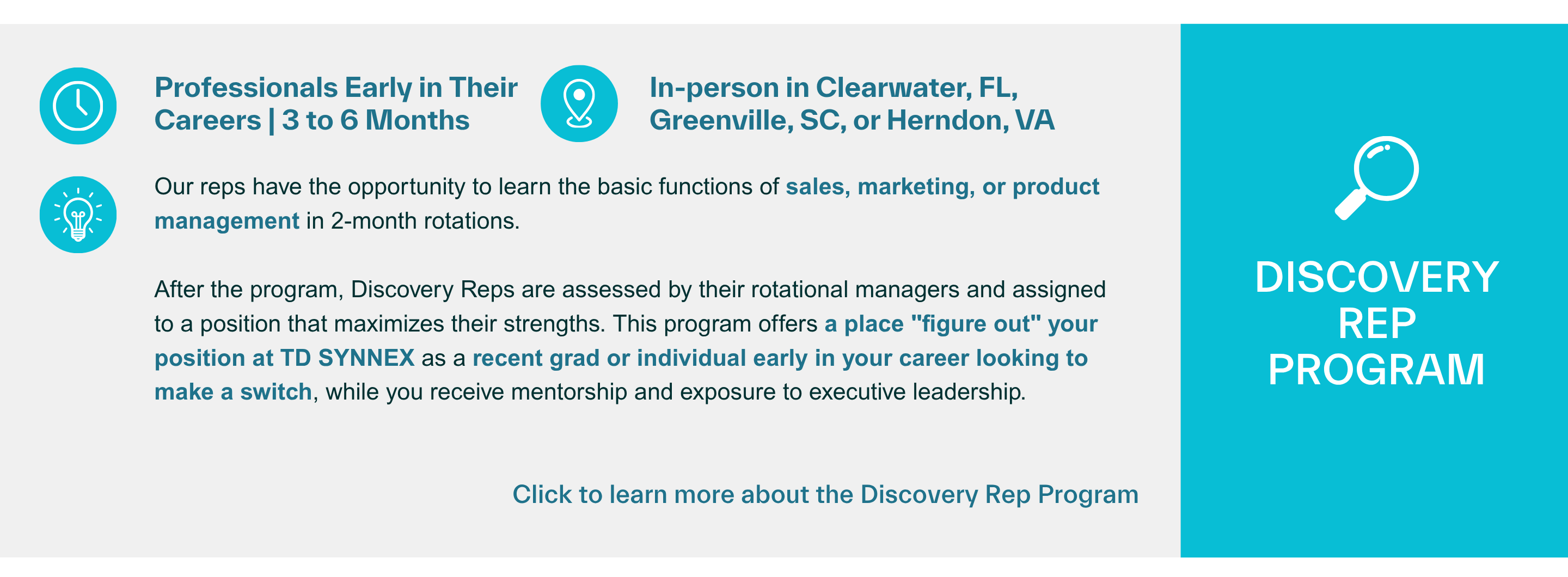 A card with basic information about our Discovery Rep Program. Click to learn more!