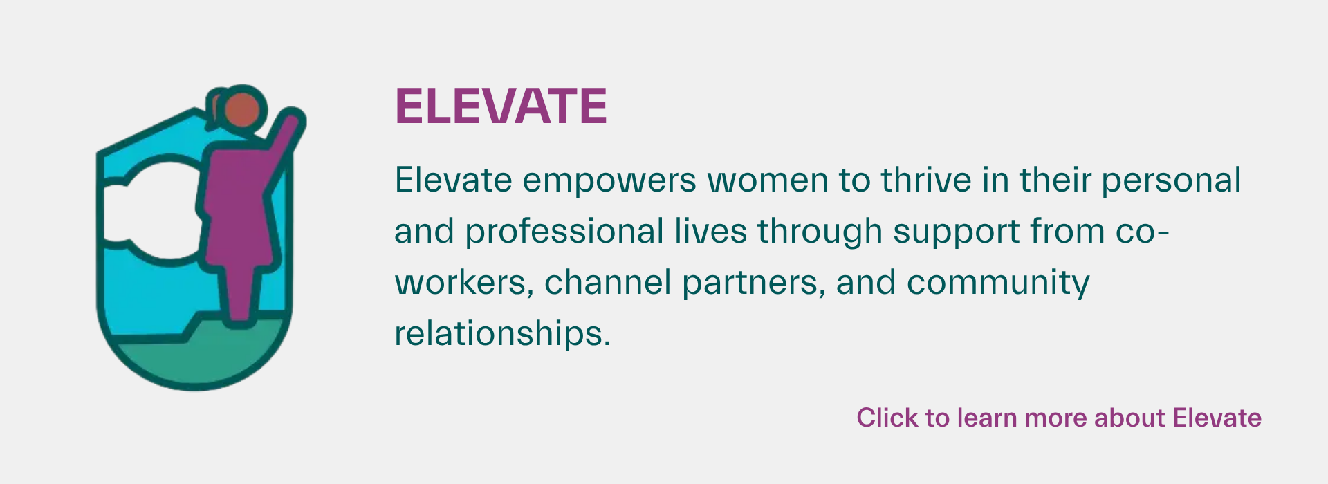 A card showing information about Elevate, a BRG for women and ally coworkers; click to learn more.
