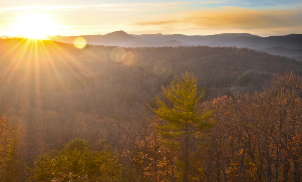 Sunset over the blue ridge mountains