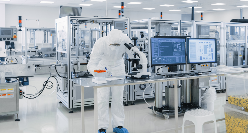 Scientist works in a lab.