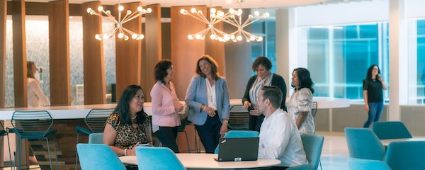 Employees visiting during lunch break