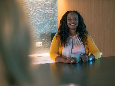 Employee making a decision while seated