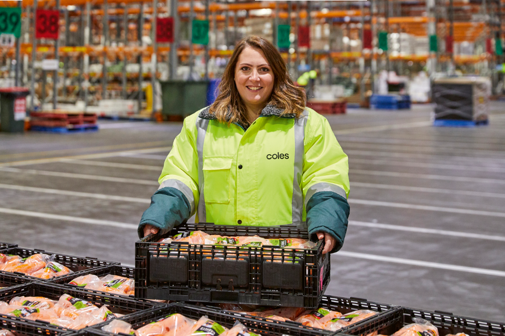 Coles team member working in a Coles Distribution Centre