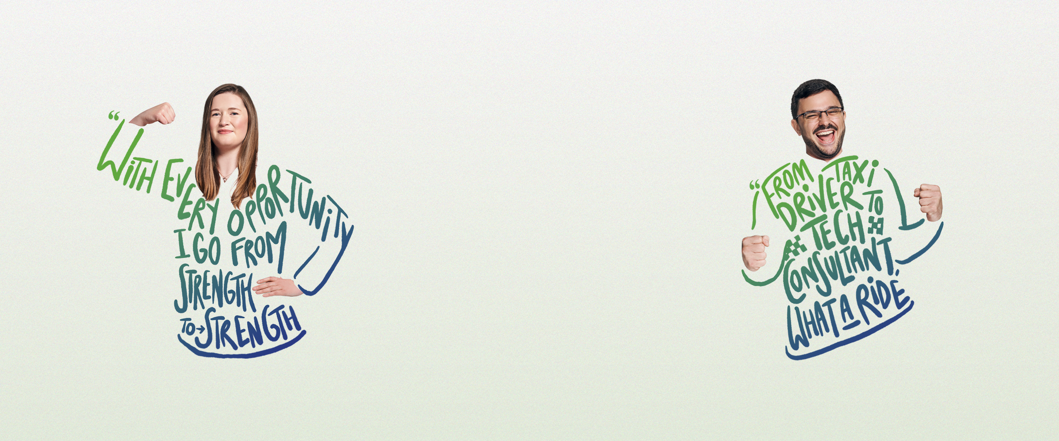 Images of two people people on a green background
