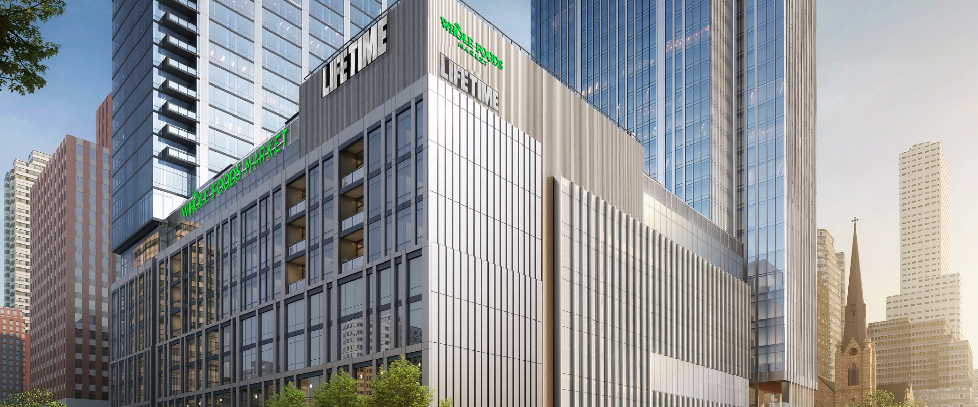 Life Time club that was built into a large city building on the corner.