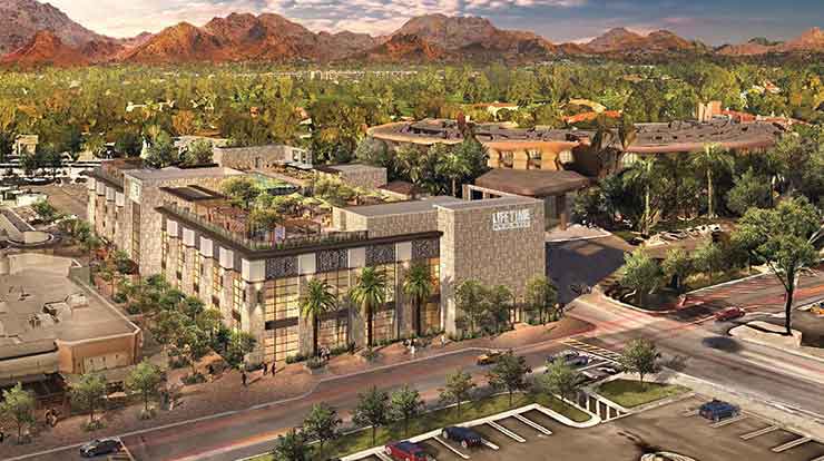 Life Time Biltmore location surrounded by palm trees.