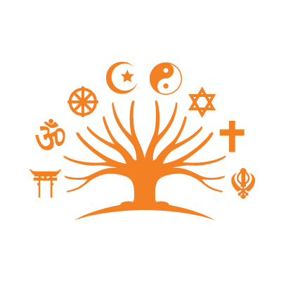 graphic of tree with various religious symbols around it