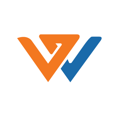 graphic of an orange and blue letter W