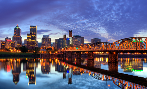 A picture looking over skyline of Portland.