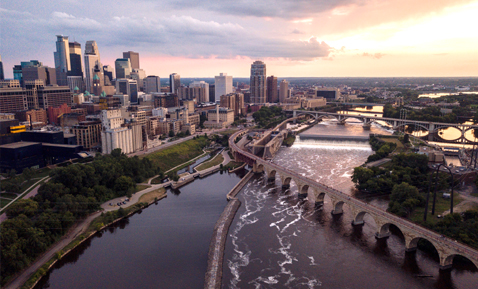 A picture looking over skyline of Minneapolis.
