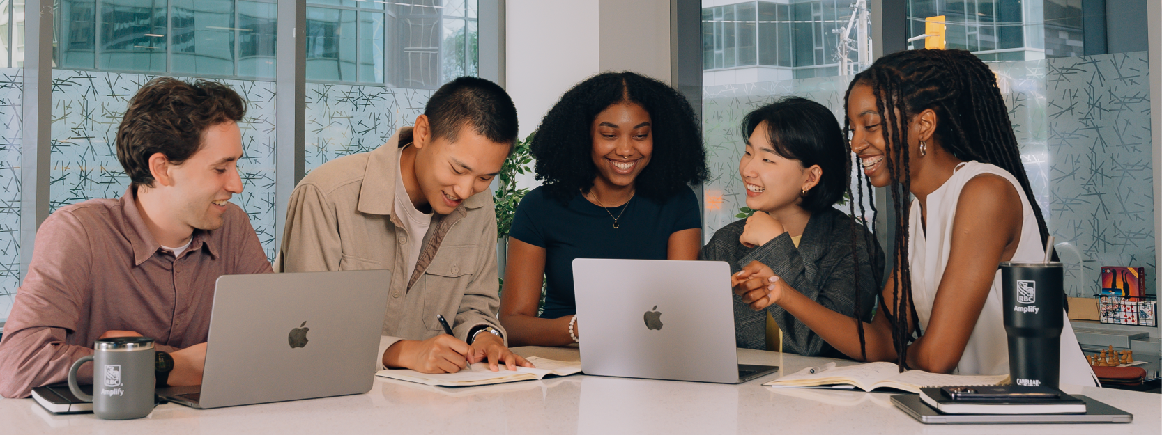 Employees collaborating in office