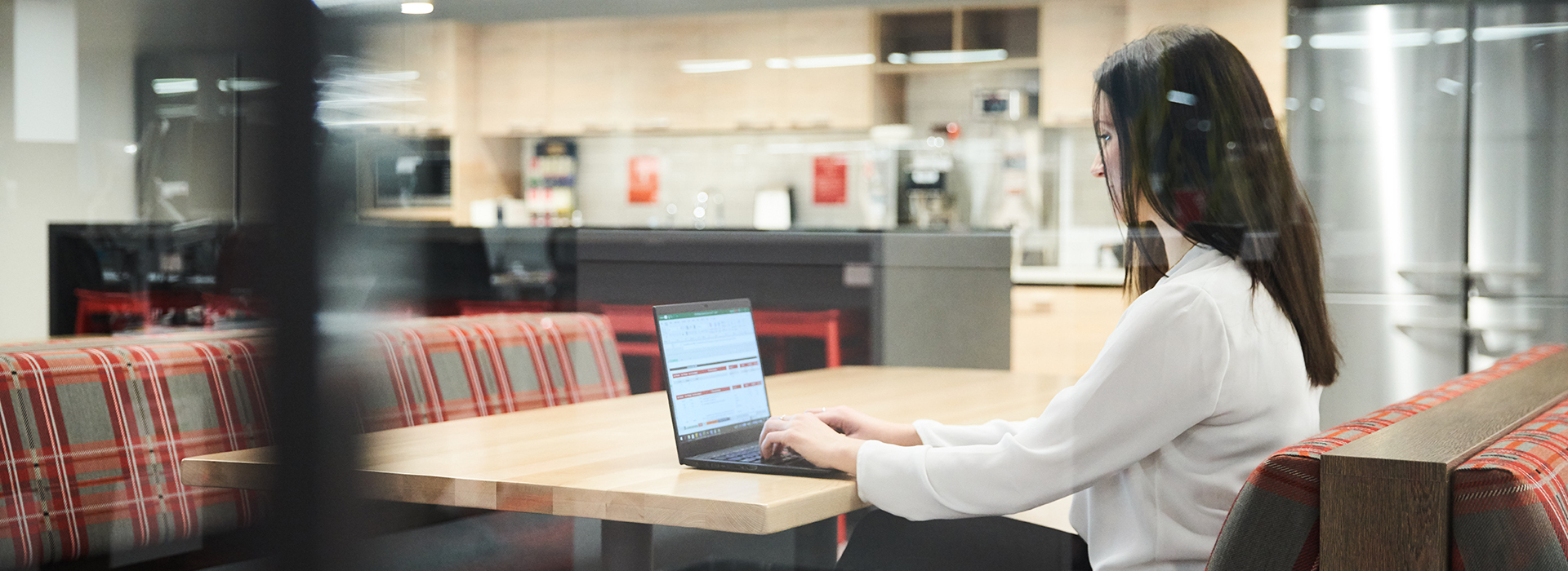 Team members working in office space
