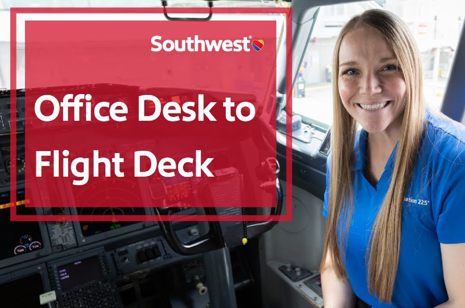 First Officer smiling in the cockpit of an airplane