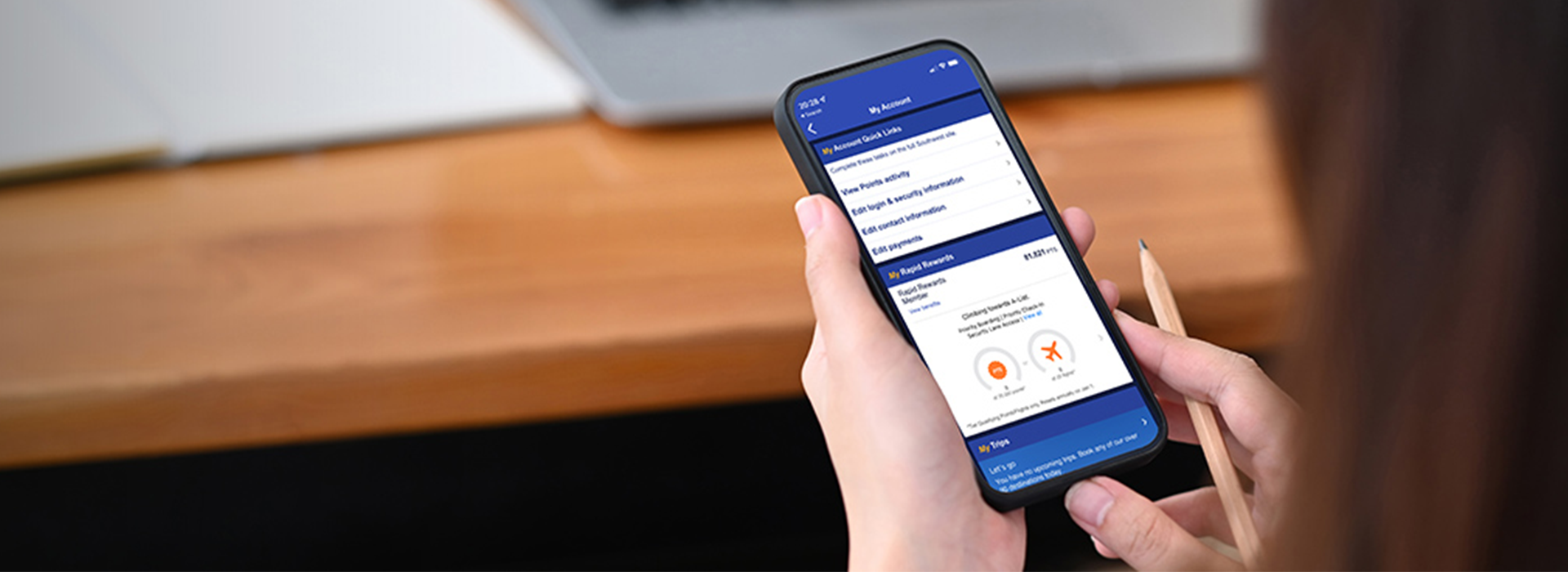 A woman on her Southwest Airlines app