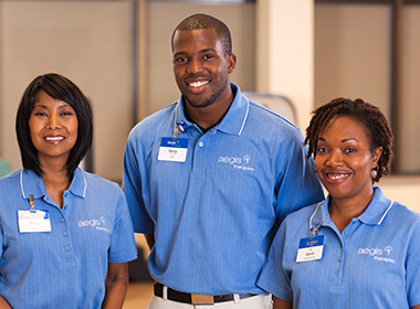 A group of three people