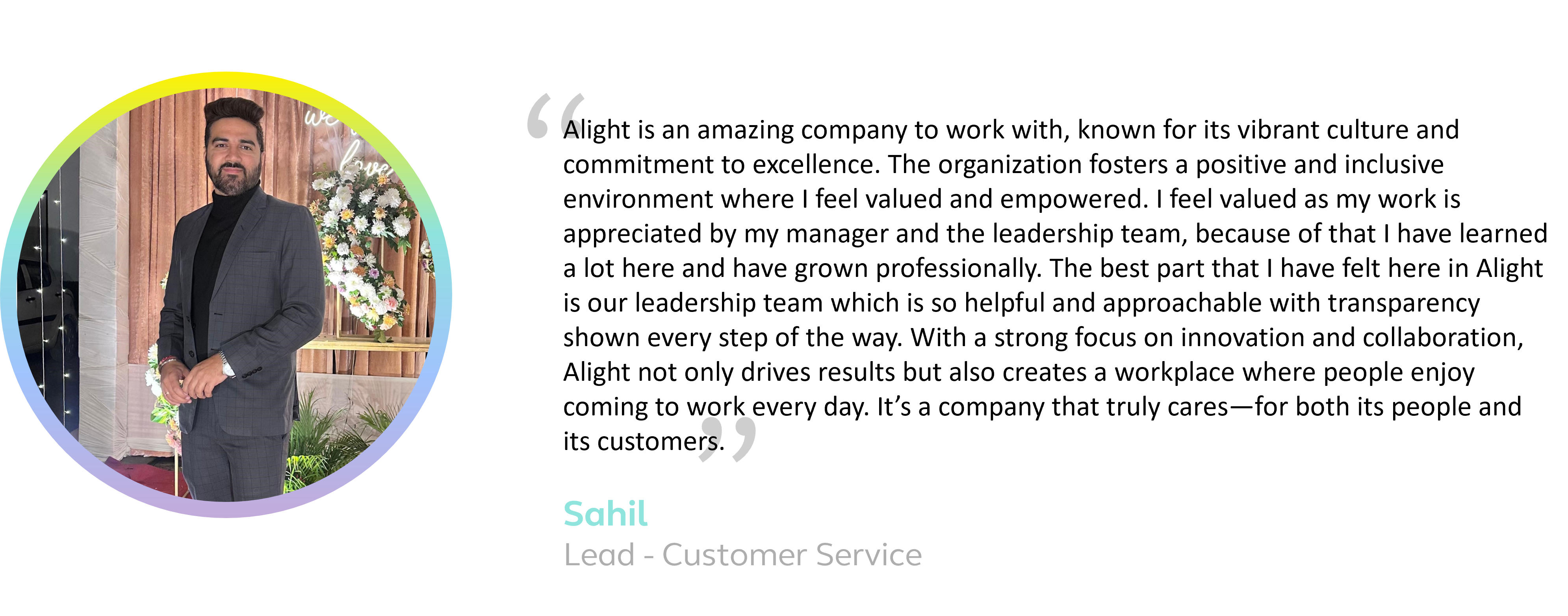 Sahil's testimonial about working at Alight