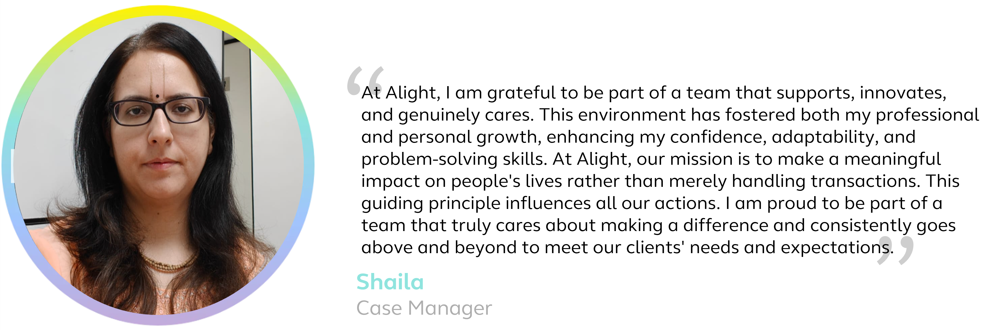 Shaila's testimonial about working at Alight