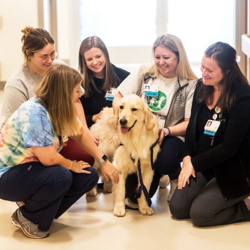 Aflac Cancer and Blood Disorders Center child life specialists pet Blanche, Children’s facility dog