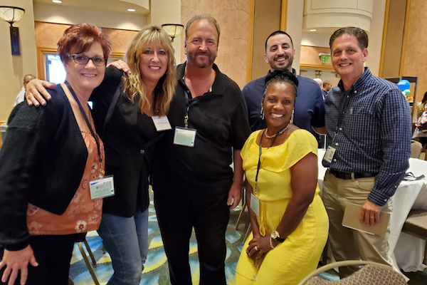 Colleagues gathered at a team event