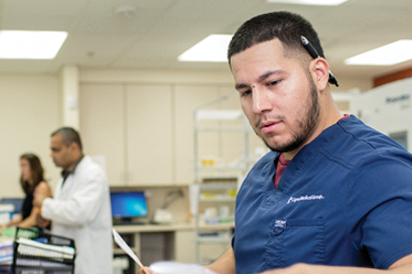 Employee reviewing product information.