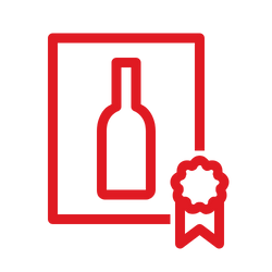 An icon of a framed Liquor bottle with an award ribbon 