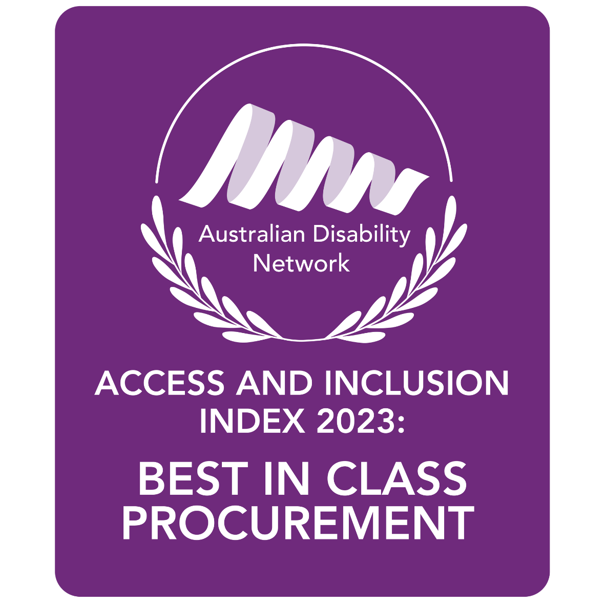 Australian Disability Network logo with the text Access and Inclusion Index 2023. Best in Class Procurement