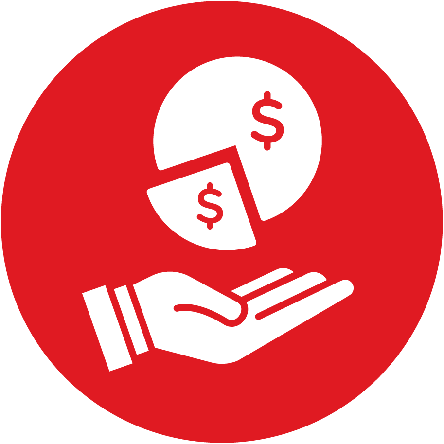 Icon of a hand holding a pie chart