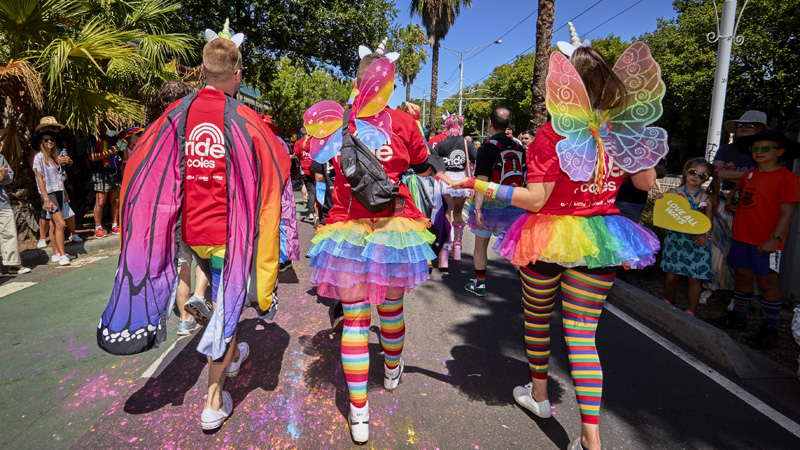 Coles team members dressed in rainbow garb