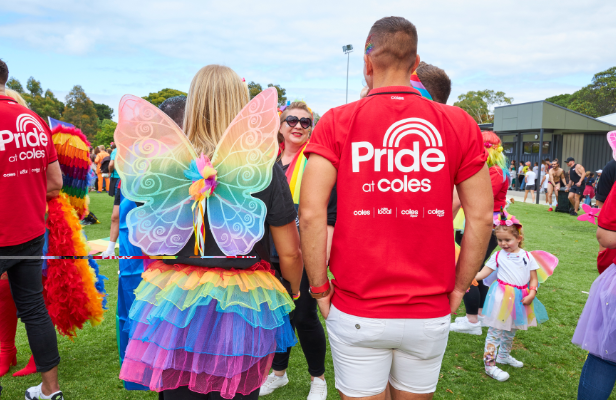 Two Coles employees at the Midsumma pride march