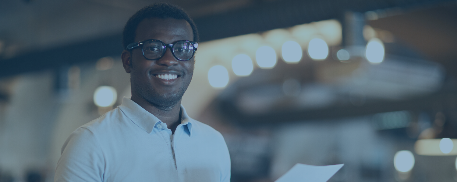 Finance employee smiling