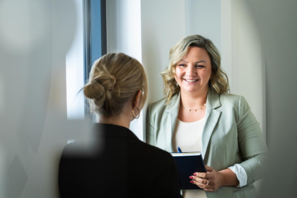 A woman wearing a hard hat