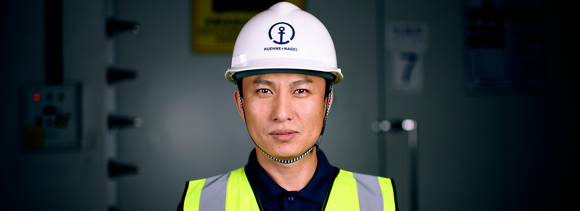 A worker with a helmet