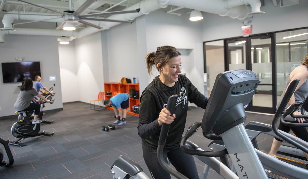 Globalstar employees in the office gym
