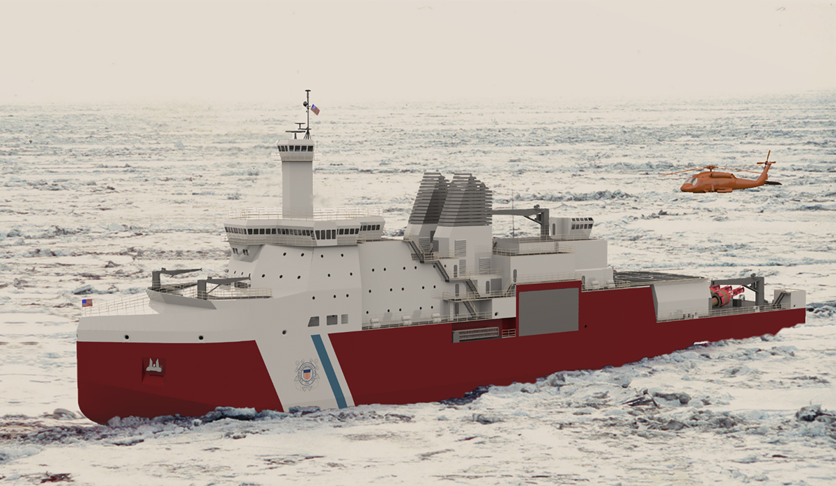 Coast Guard Ship in ice with helicopter landing