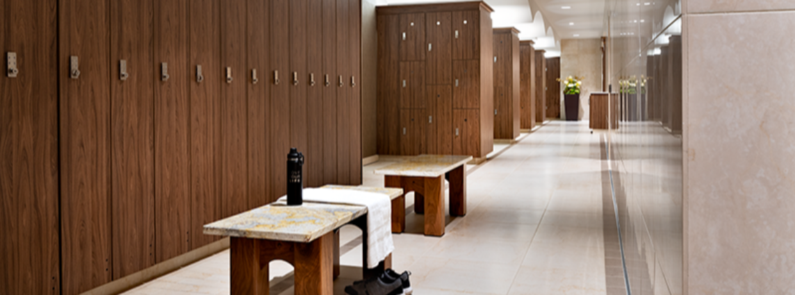 Clean Life Time locker rooms with earth friendly amenities and furnishings.