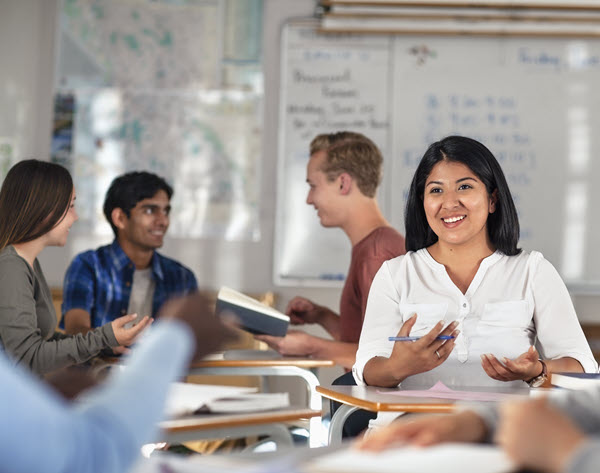 Female student collaborating in a classroom