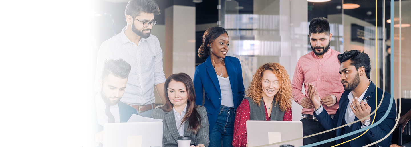 Analyst Program Banner, Diverse group of co-workers in the office