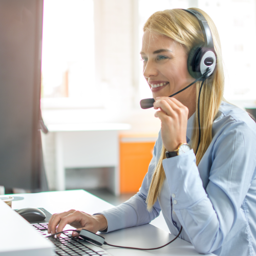 Girl talking on headset.