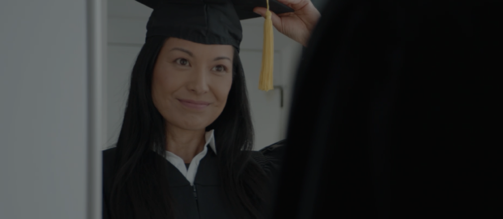 Woman wearing graduation cap