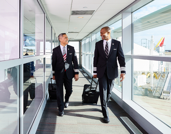 Southwest Airlines Pilots walking on the jet bridge