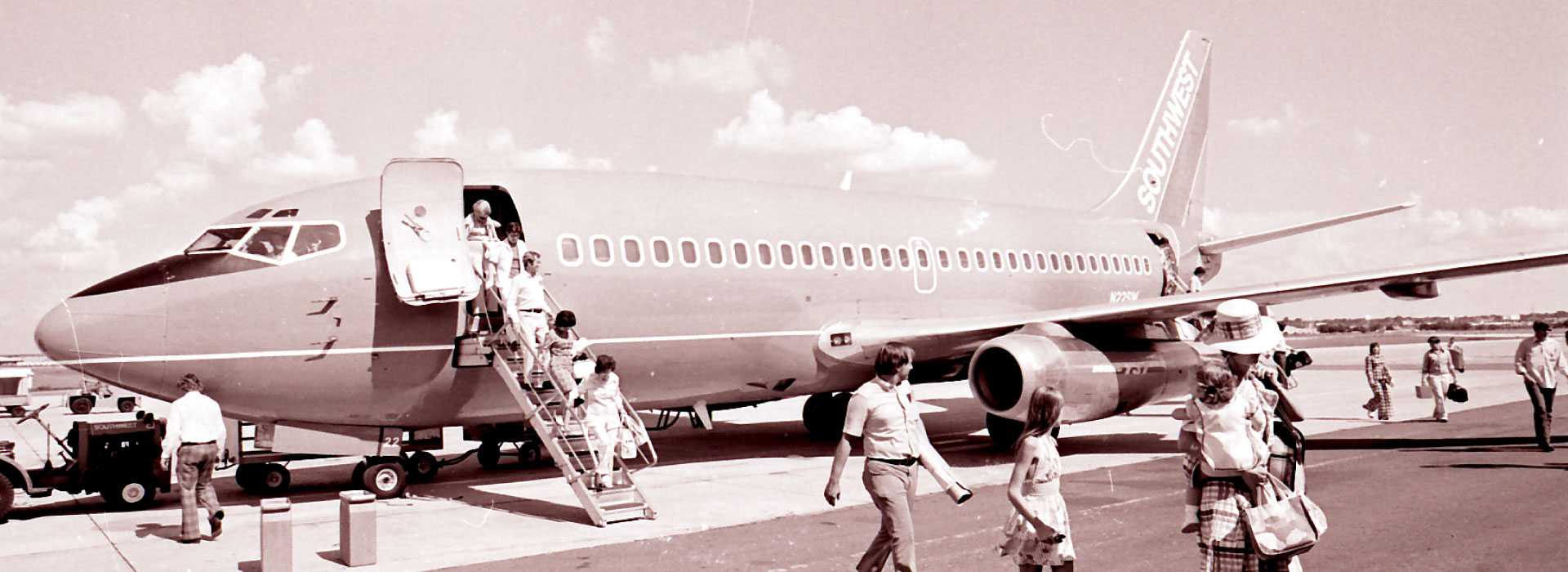 Passengers walking off a Southwest plane