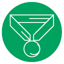 Green circle with a white drawing of an award medal.