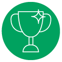 Green circle with white drawing of a trophy